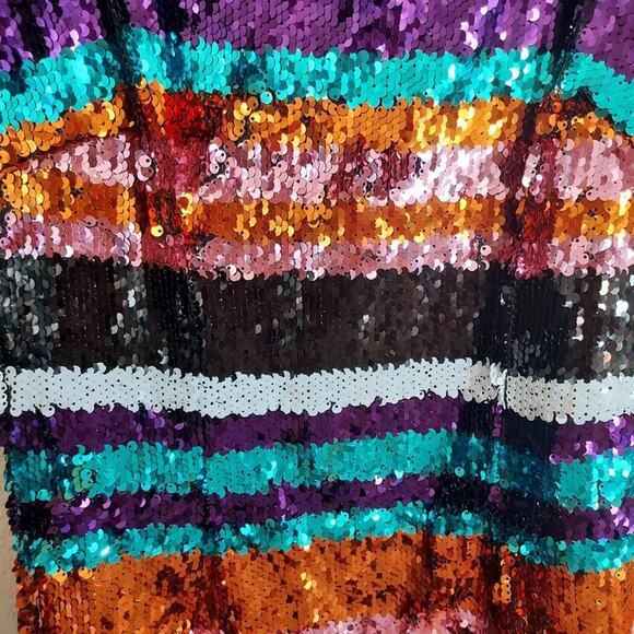Shop 17 Full Sequin Mini Dress Multi Colored Rainbow Stripes Size Small NWOT - Picture 6 of 7